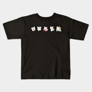 5 Kawaii Cat Unicorn Emotes Kids T-Shirt